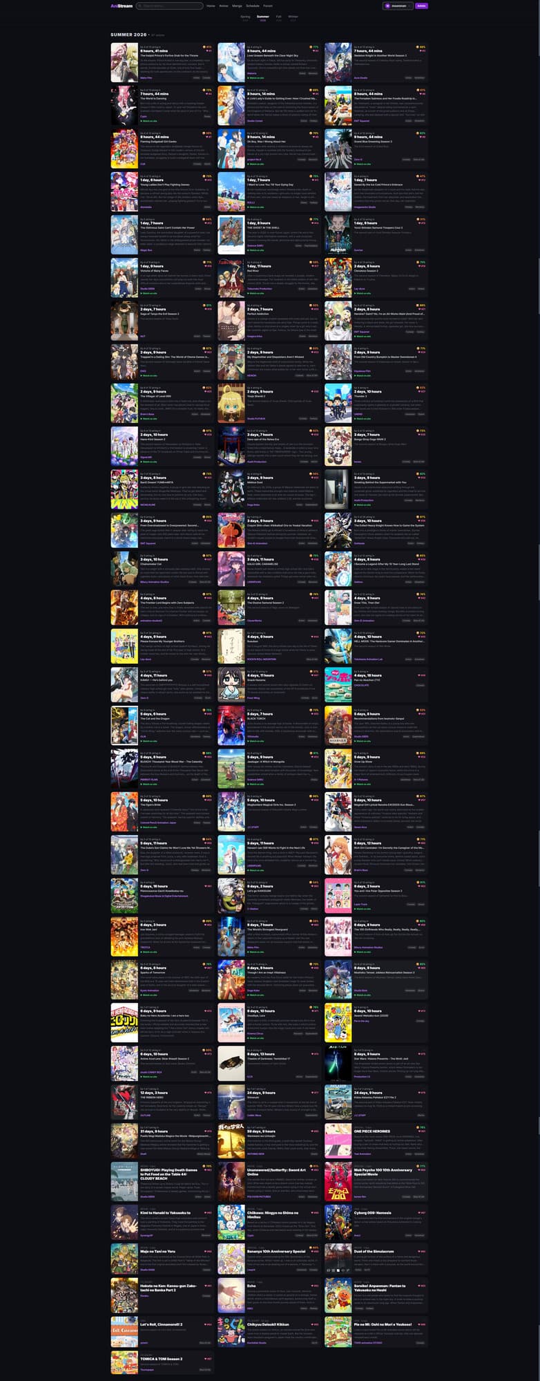 AniStream seasonal release schedule