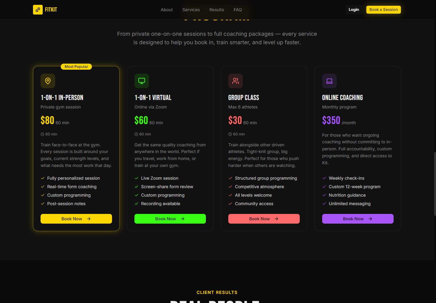 FitKit session pricing tiers